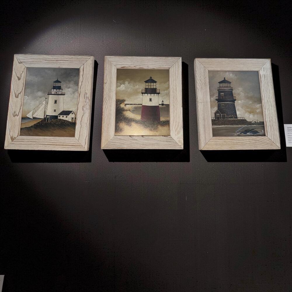 Set of 3 Framed Lighthouse Prints Coastal Wall Art Wood Framed 13.25 x 11.25